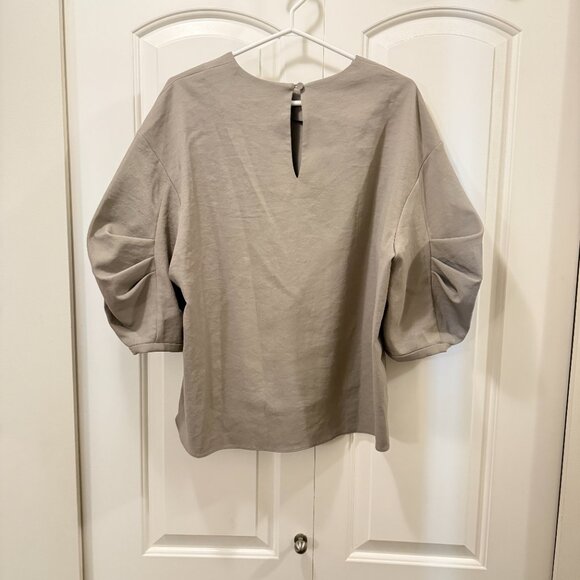 Tibi chalky drape pleat sleeve top in mink grey, size 12 - Picture 6 of 8
